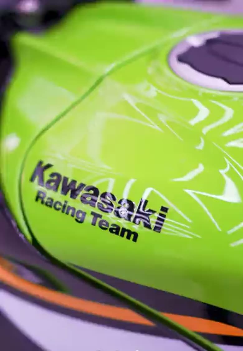 Green Kawasaki Ninja ZX-10R tank with its racing livery